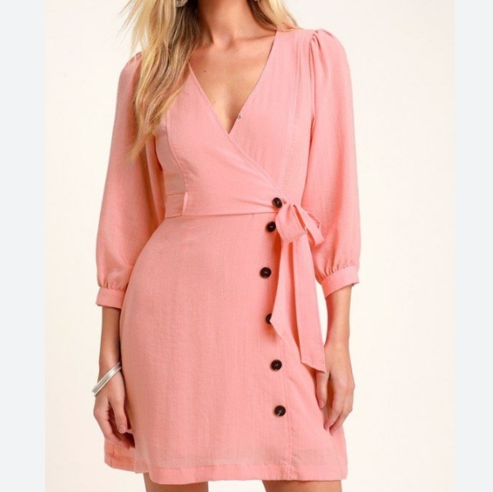 Light Pink Three-Quarter Balloon Sleeve Dress